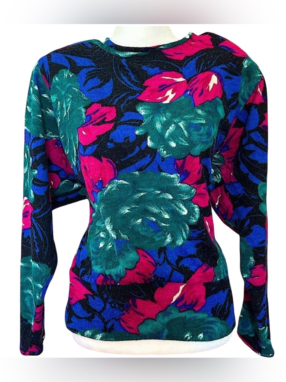 VTG Valentino 80s 100 Wool Jewel Tone Bold Floral Pullover Avant-Garde Sweater S